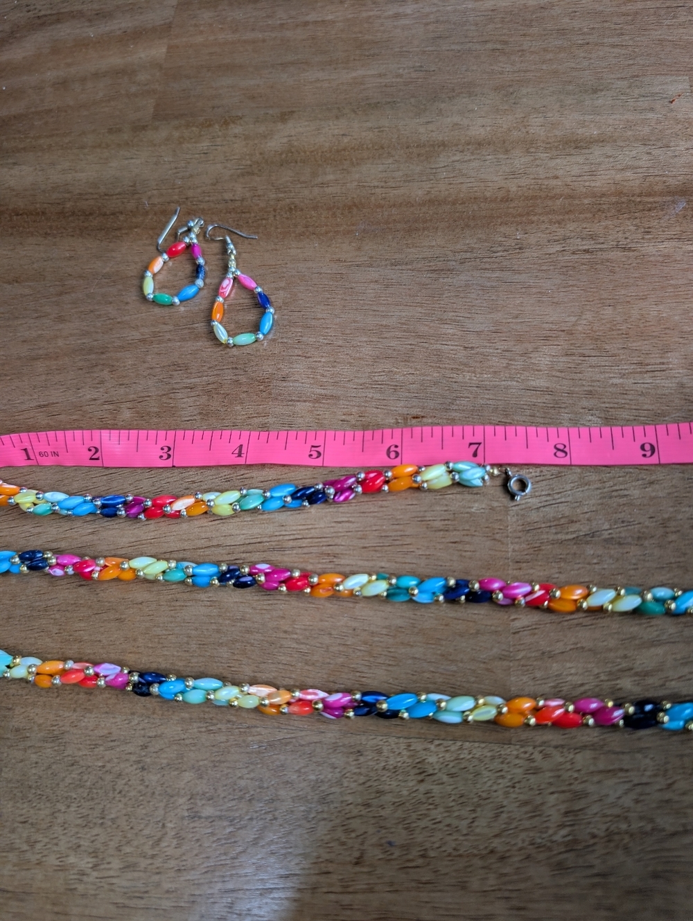 Braided Twist Colored Rainbow Mother of Pearl Necklaces, Earrings Bracelet Set - Picture 8 of 10